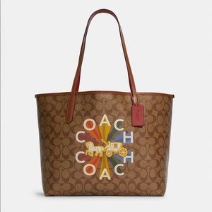 Coach City Tote In Signature Canvas With Coach Radial Rainbow